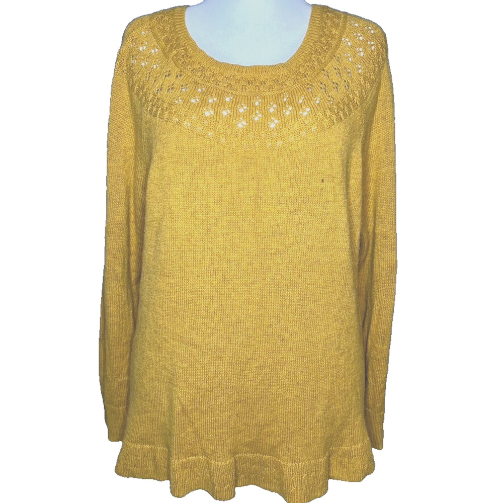 Sonoma Womens Pullover Sweater XXL Gold Yellow Knit Floral Cutout Granny Cottage